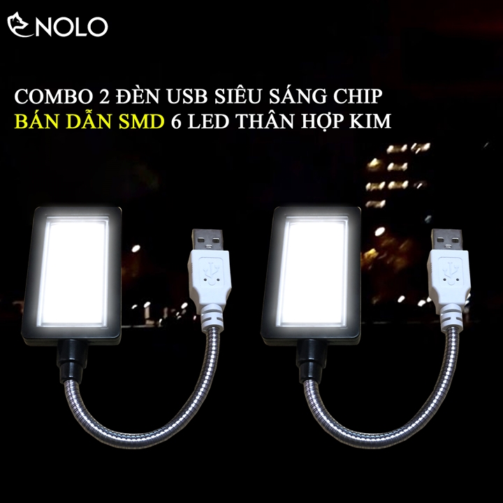 Sieuthidientu [HCM]Combo 2 Đèn Mini Dùng Nguồn USB Model D6MD Chip Led Bán Dẫn SMD 6 Led Thân Đèn Hợp Kim Uốn Dẻo