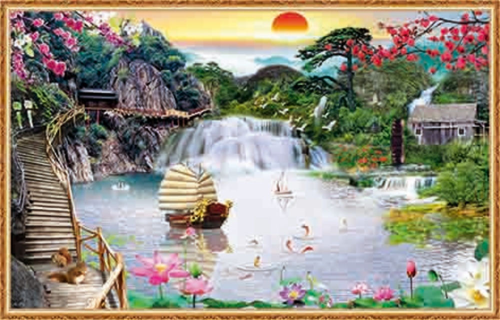Tranh 3d sơn thủy hữu tình phòng khách