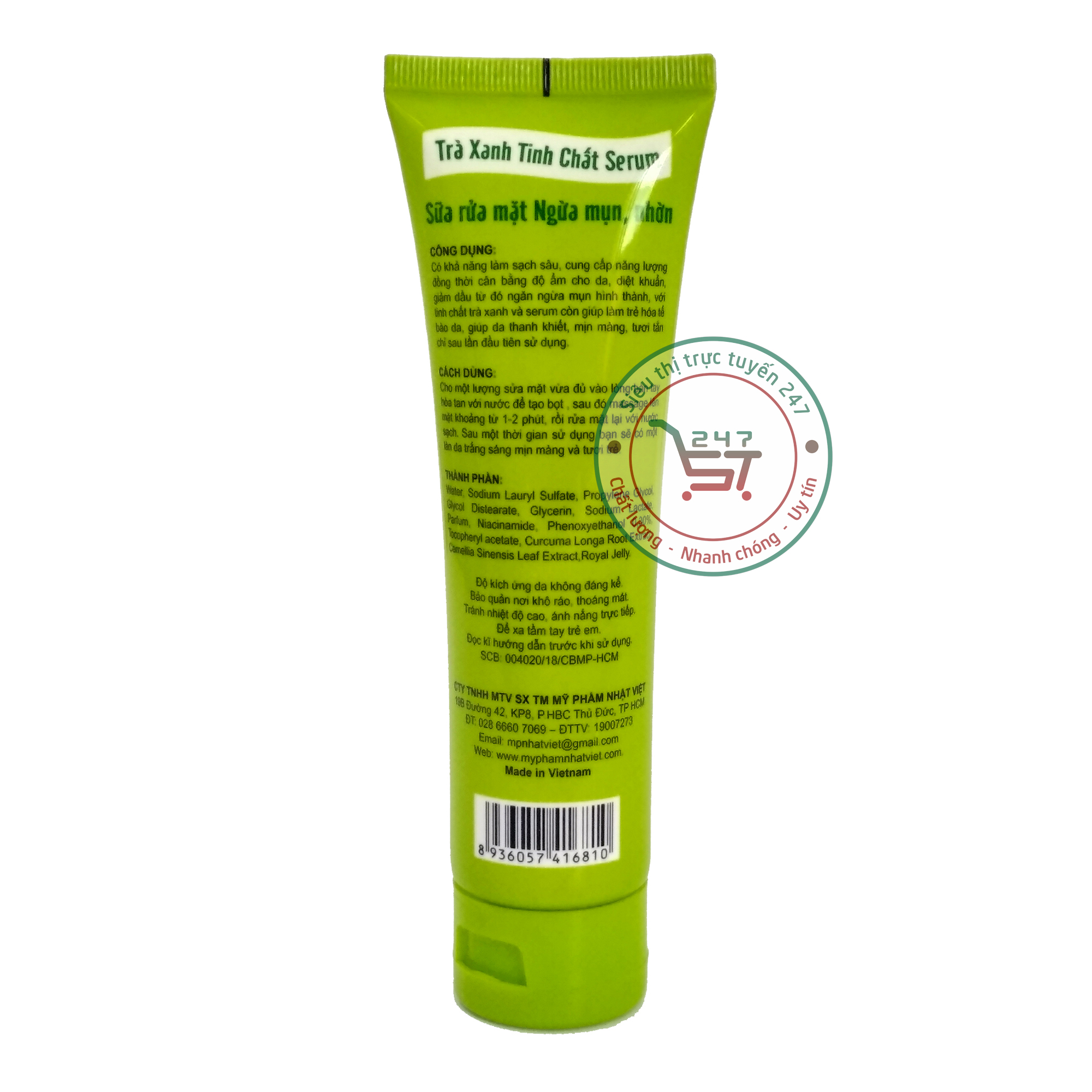 Sữa rửa mặt ngừa mụn cho da dầu tinh chất trà xanh Nhật Việt 100ml (Xanh trắng)