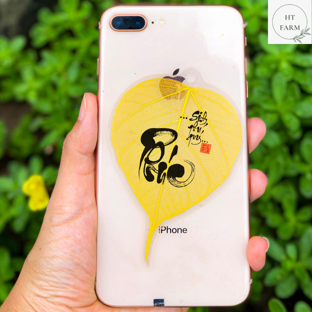 Lá Bồ Đề thư pháp - chữ Phúc (Cầu Bình An – Tài Lộc – May mắn, Ốp điện thoại, Hàng loại 1)
