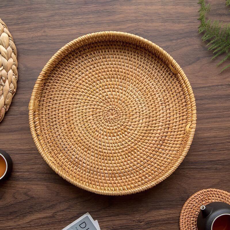 MÂY TRE VIỆT | Khay DECOR dùng đựng chén bát tròn mây tre đan