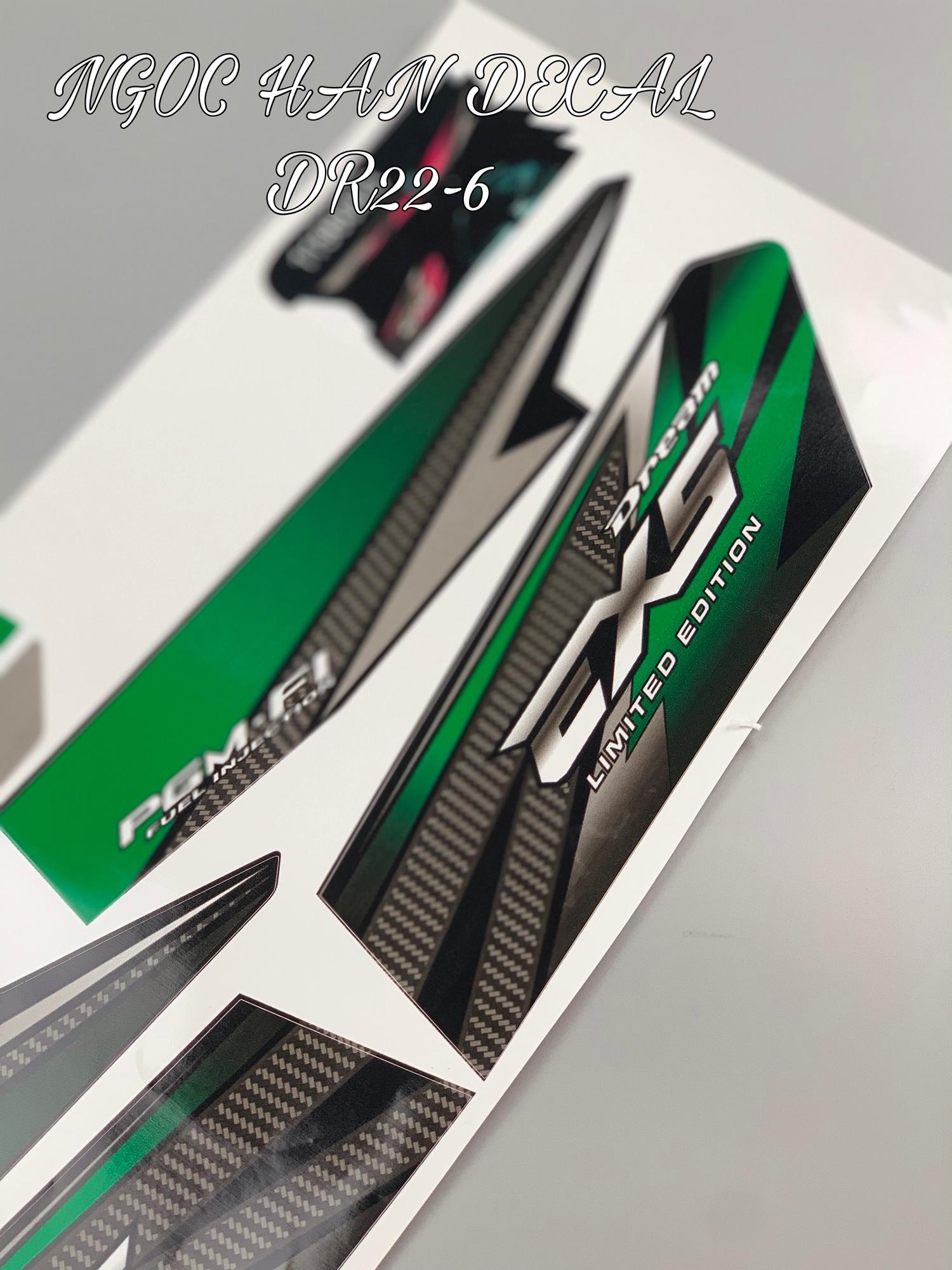 Tem chế nguyên bộ EX5 carbon xanh lá cho Dream -- NGỌC HÂN DECAL