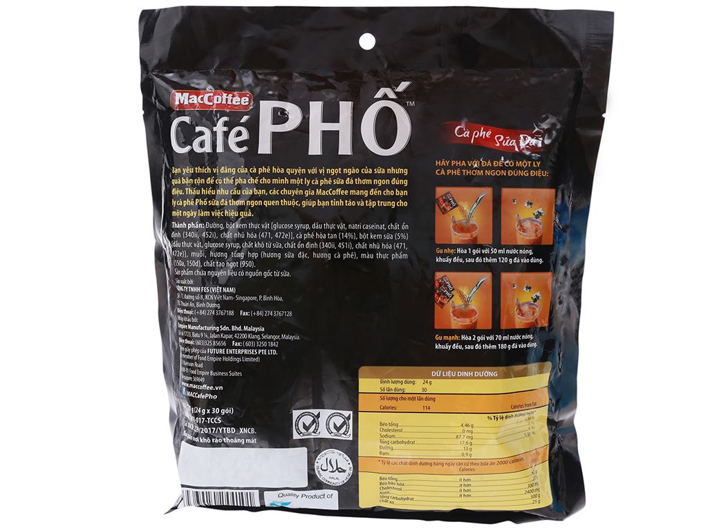 ( Mẫu Xuân) Cà phê sữa hòa tan Phố bịch 30 gói