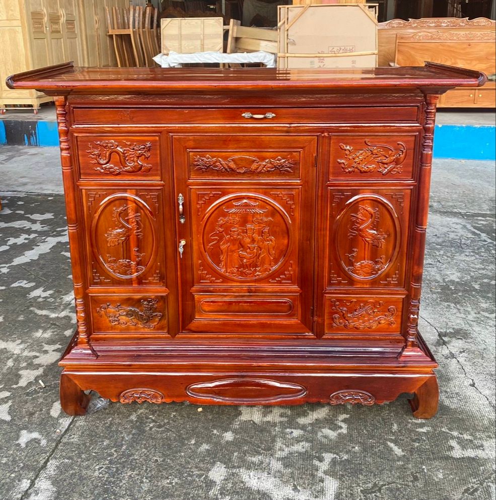 Tủ thờ-bàn thờ gia tiên gỗ tràm bông vàng ngang 1M75