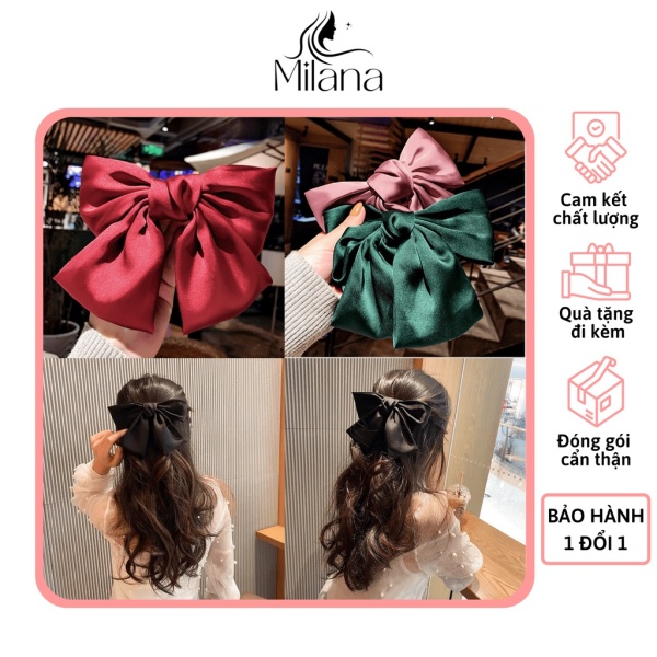 Kẹp tóc nơ, vải satin bản to cao cấp phong cách Hàn Quốc xin xắn dễ thương cho nữ - Shop Milana nhập khẩu