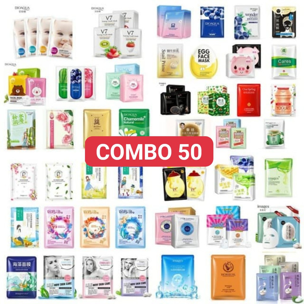 [Combo 50 miếng] Mặt nạ giấy dưỡng da mụn cấp ẩm thải độc