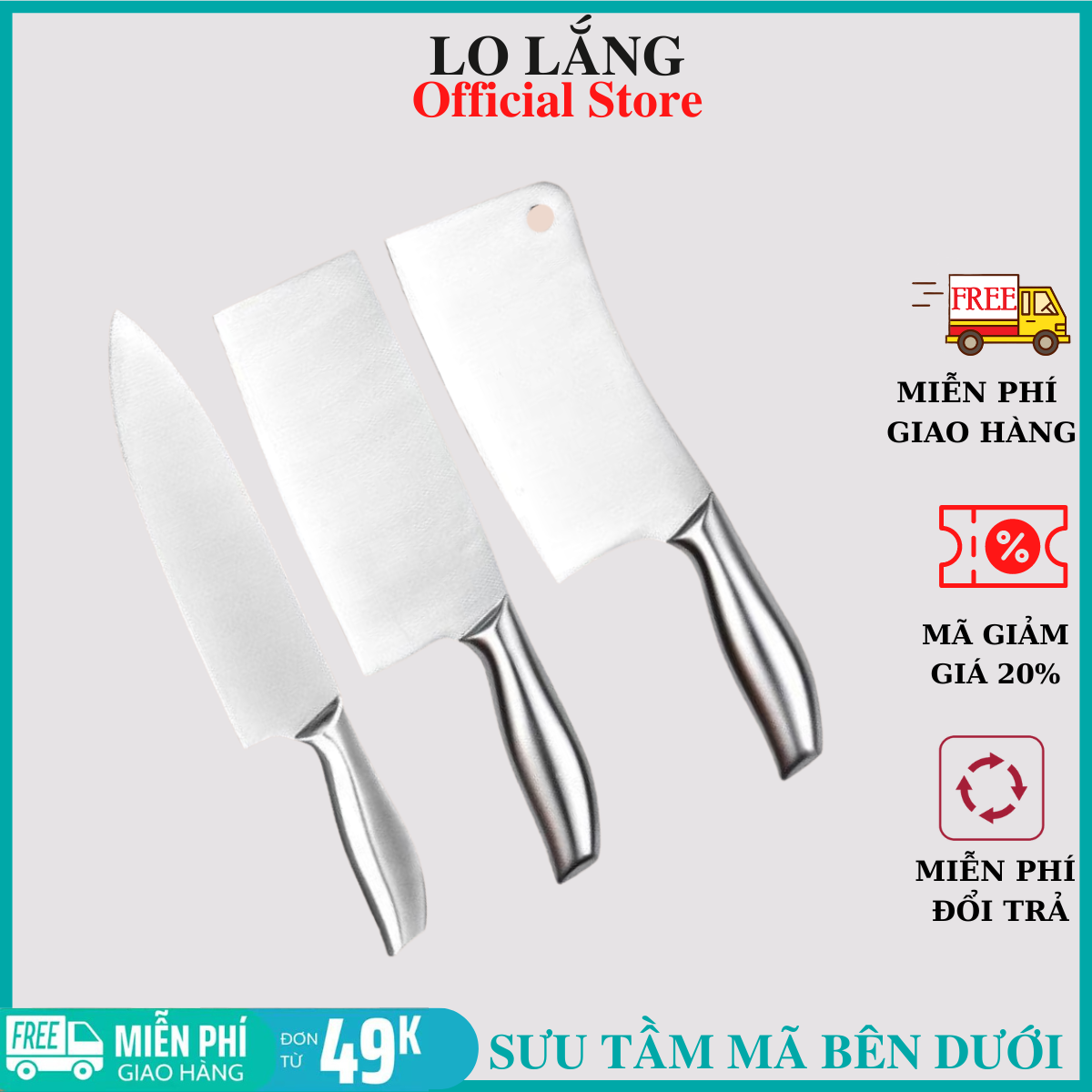 Bộ 3 dao thái siêu bén đúc bằng thép không gỉ gia công kĩ cán hoa made in Thái Lan siêu bền cao cấp