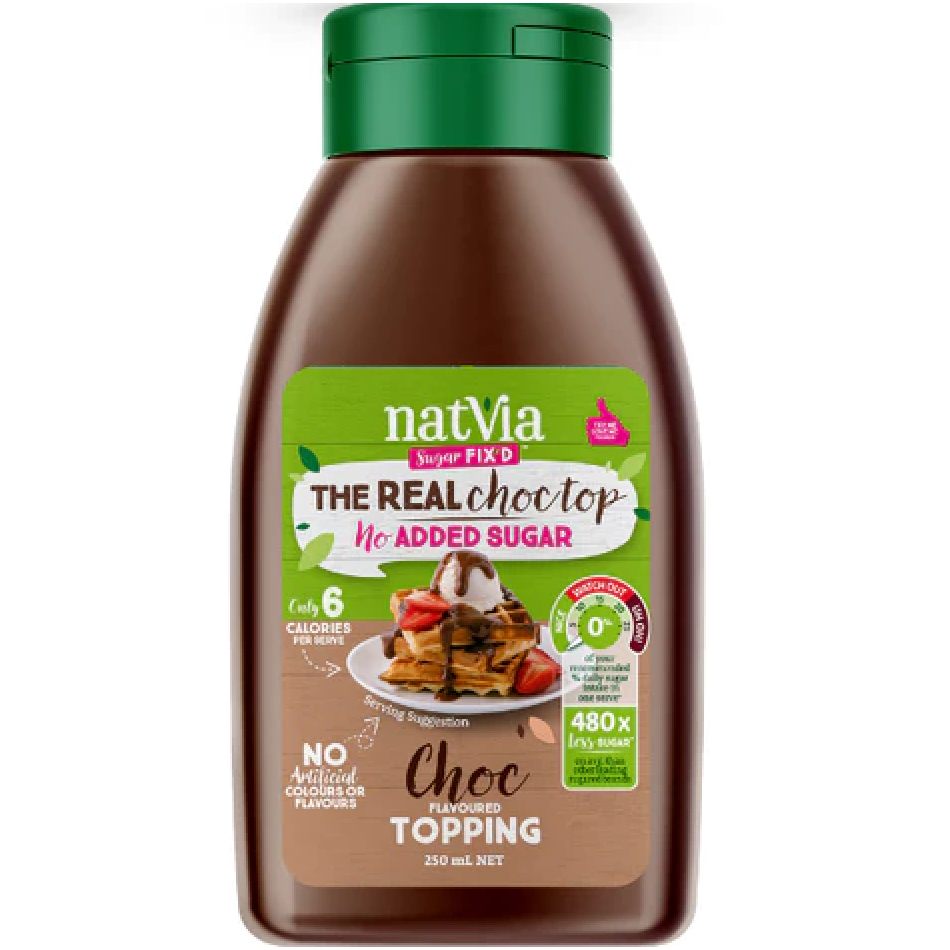 Sốt socola không đường natvia the real choctop, chocolate flavoured topping, no added sugar, 250ml