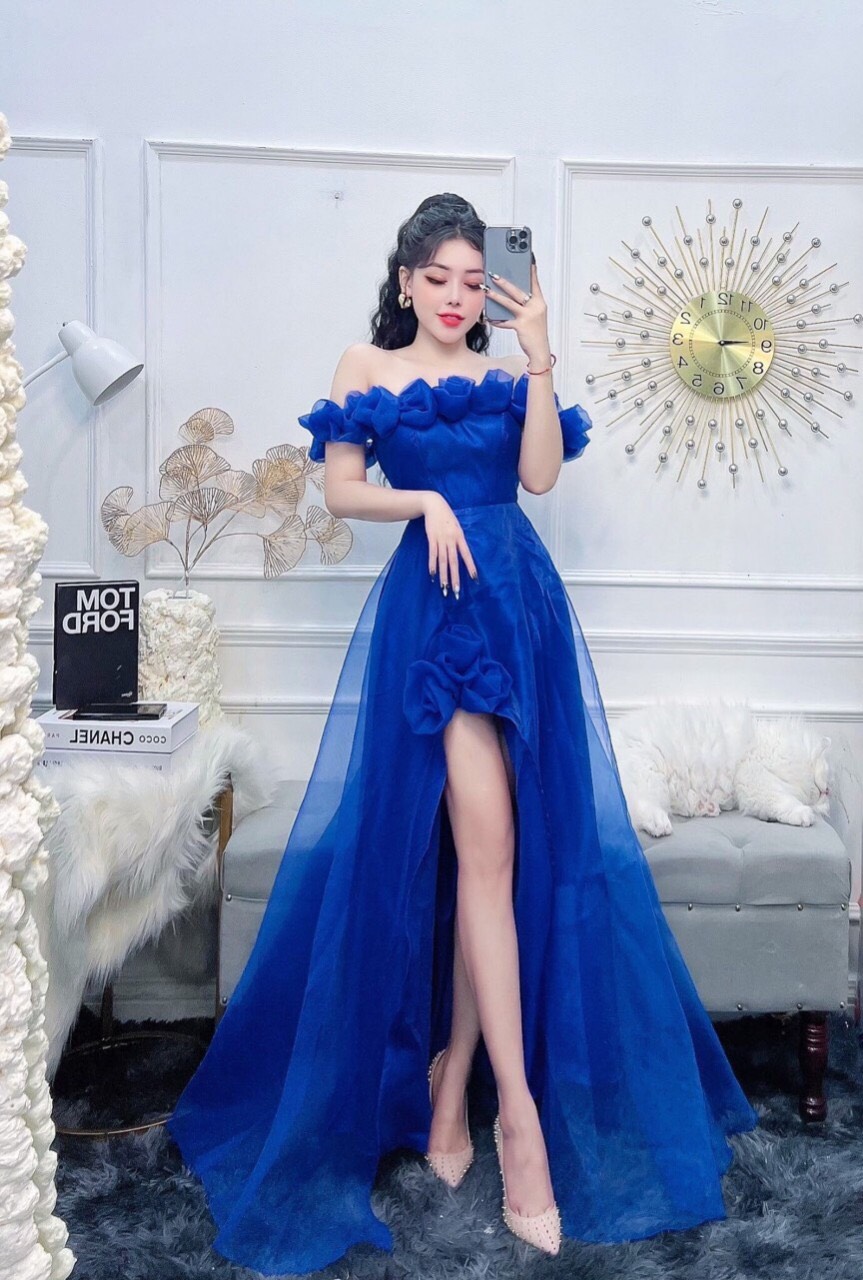 Giá sốc, đầm dạ hội sale trễ vai xẻ tà cực sang up