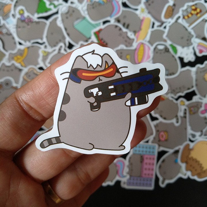 sticker mèo Pusheen set 30 đến 60 ảnh có ép lụa