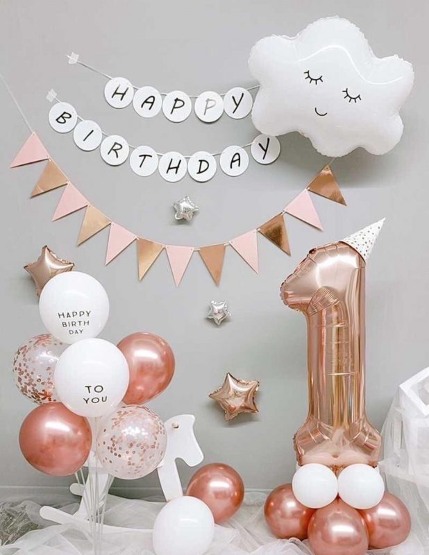 (Tặng kèm băng dính + bơm tay+ruy băng) SET BÓNG TRANG TRÍ SINH NHẬT ROSE GOLD