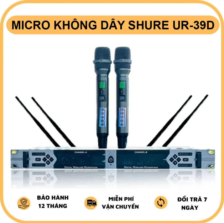 HÀNG LOẠI 1 | Micro Không Dây Shure UR39D - 4 Râu Bắt Sóng Xa Thích Hợp Cho Karaoke Gia Đình, Hội Trường, Sự Kiện - Micro Hát Karaoke Không Dây Chống Hú Chuyên Dùng Cho Loa Kéo, Amply, Mixer... Bảo Hành 12 Tháng