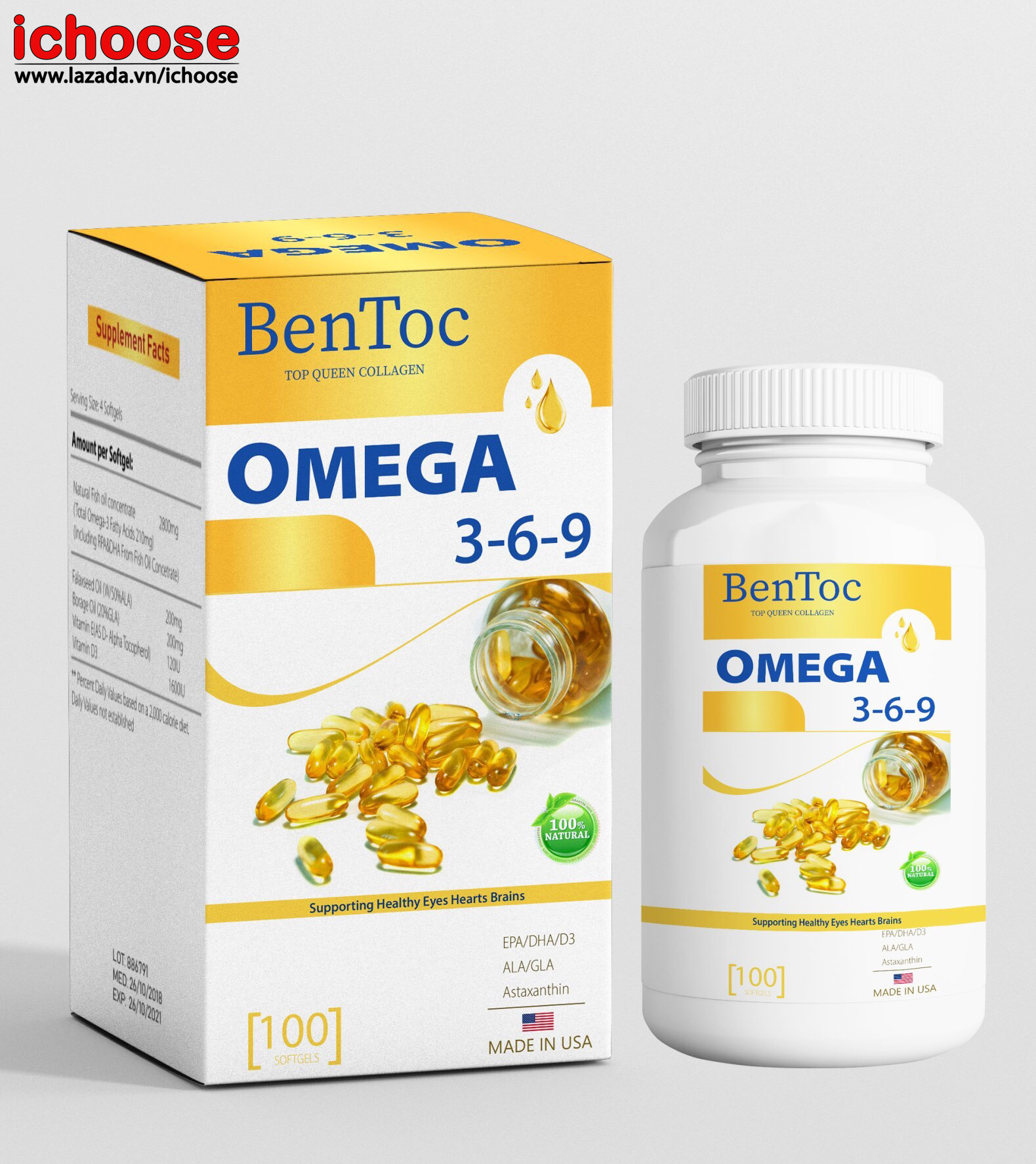 [HCM]Omega 3-6-9 Bentoc 100 viên - Dầu cá Mỹ