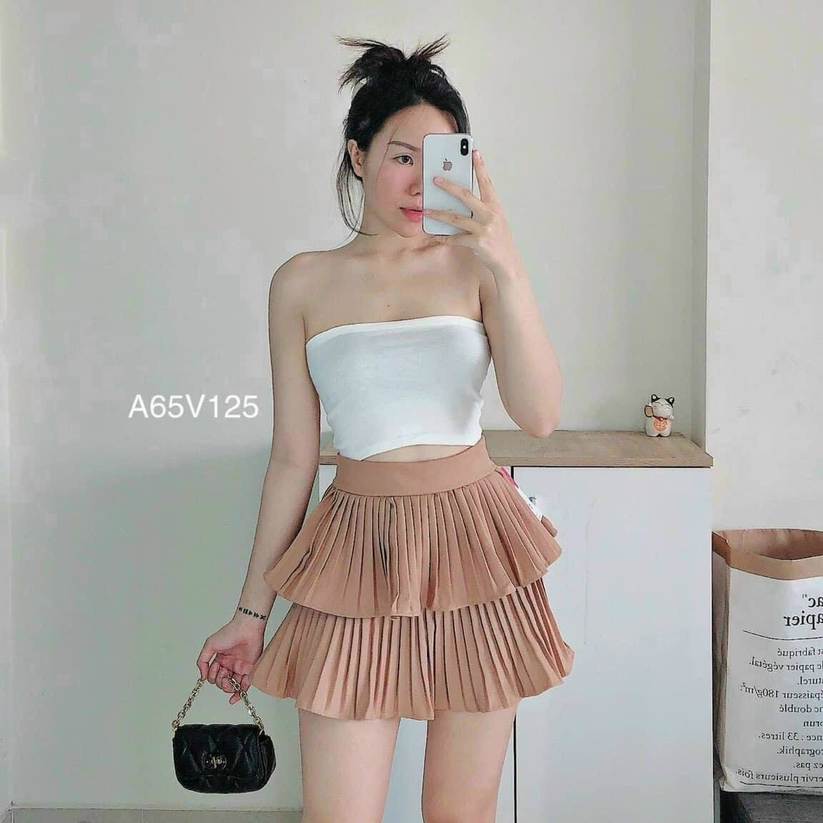 Chân váy nữ ngắn 2 tầng dập ly xinh