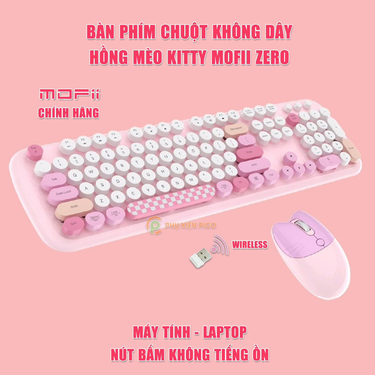 Chuột bàn phím không dây hồng cute Mini Bean Hello Bear Remax Wireless - Chuột hồng không dây MOFII hồng dễ thương
