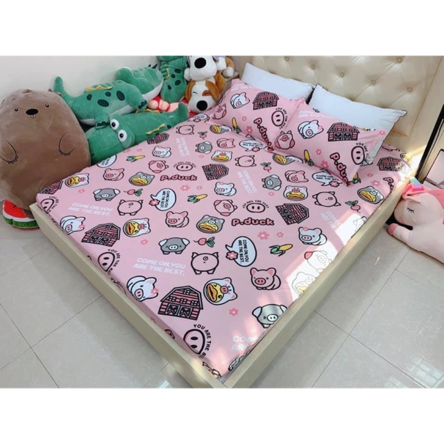 Bộ ga gối cotton poly lợn nhí nhố