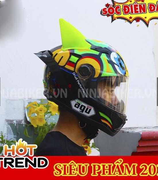 Mũ fullface agu tem rùa gắn sừng batman và đuôi gió, tặng túi đựng nón