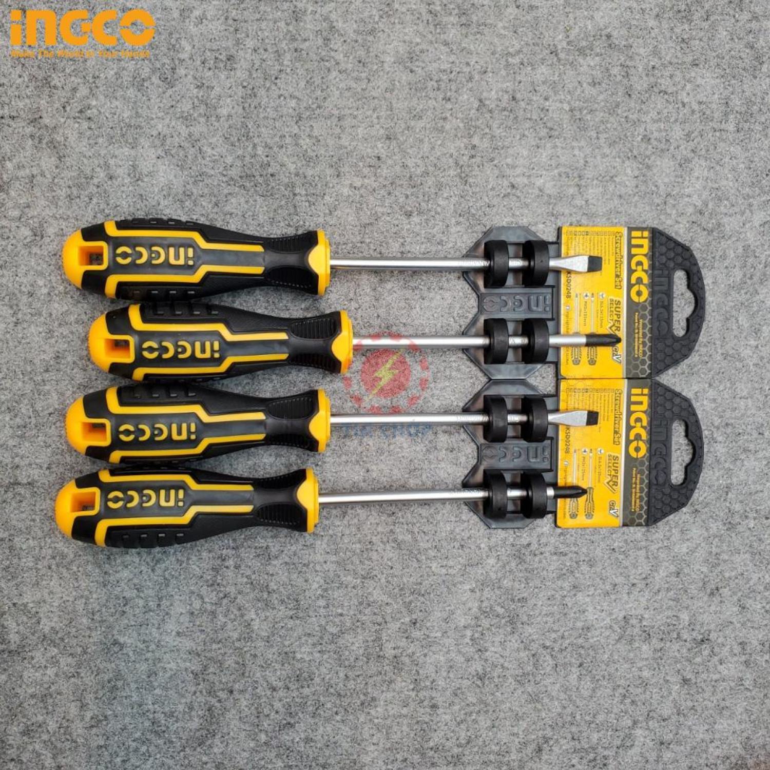 Bộ 2 tua vít dẹp và bake INGCO HKSD0248