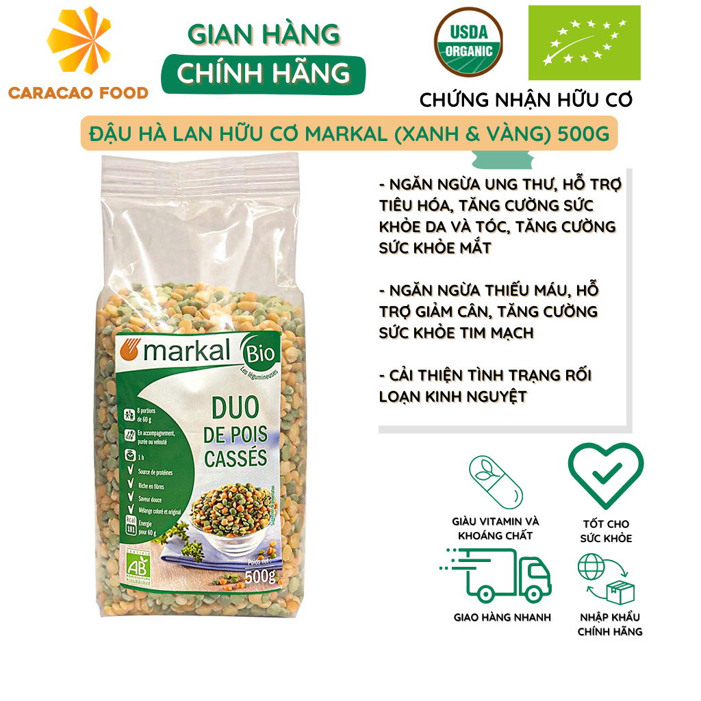 [Date 14.10.2024] Đậu Hà Lan hữu cơ Markal (xanh & vàng) 500g