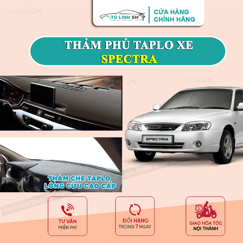 Thảm taplo Spectra chính hãng MINCAR hoặc bằng lông Cừu 3 lớp và Da Cacbon