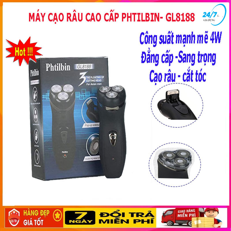 Dao cạo râu, máy cạo râu Phitblin GL- 8188 cao cấp thế hệ mới, thiết kế 3 đầu, lưỡi kép chuyên nghiệp , Máy cạo râu khô với lưỡi dao an toàn, máy cạo râu thông minh - Giadungbv247