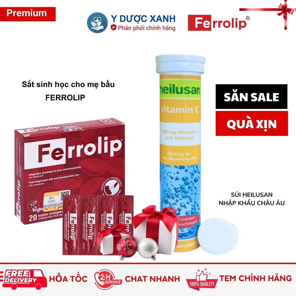 Ferrolip, 20 gói, bột bổ sung sắt sinh học cho phụ nữ - y dược xanh