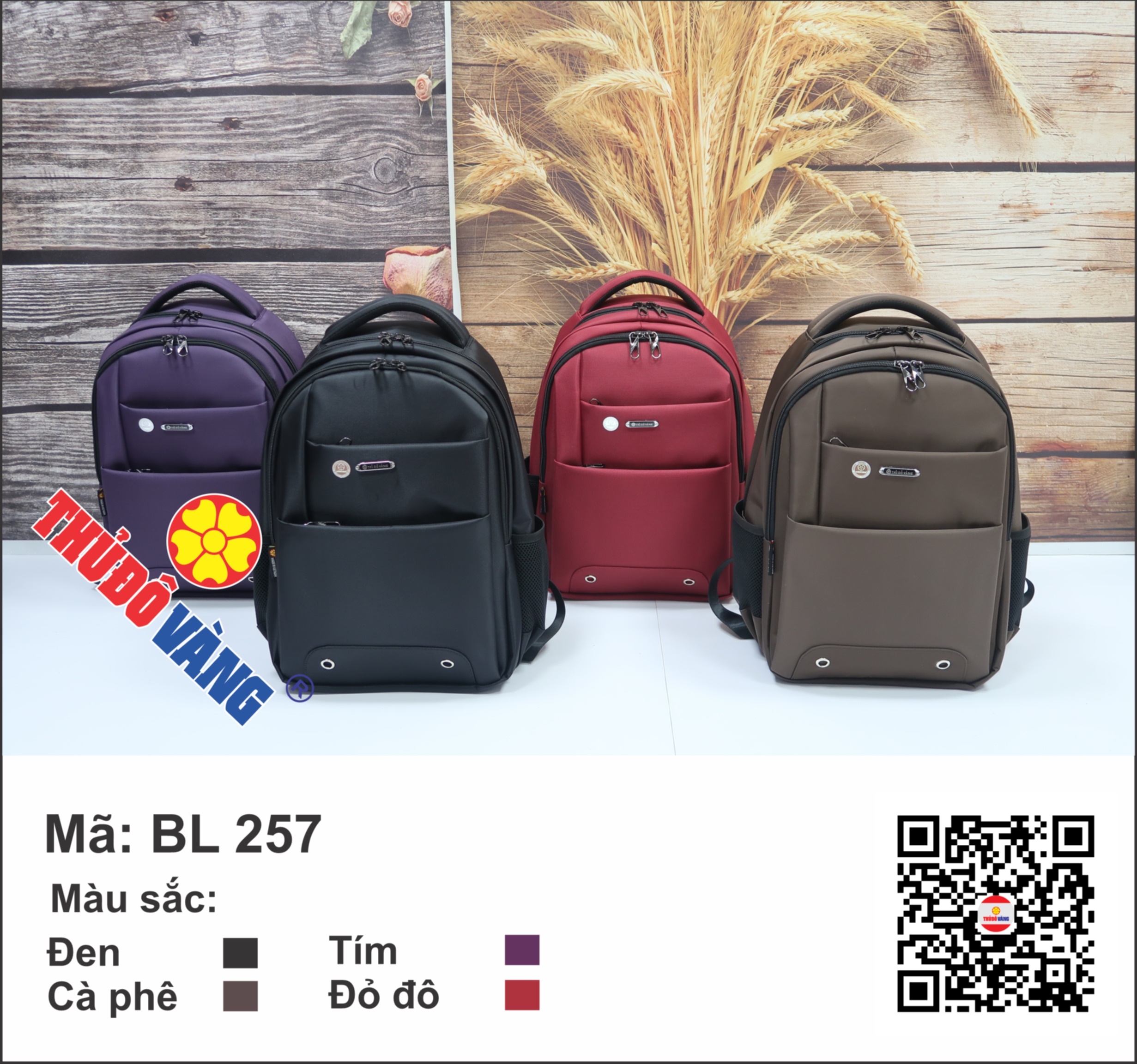 Ba lô laptop thủ đô vàng cỡ trung mã bl 257 màu đen