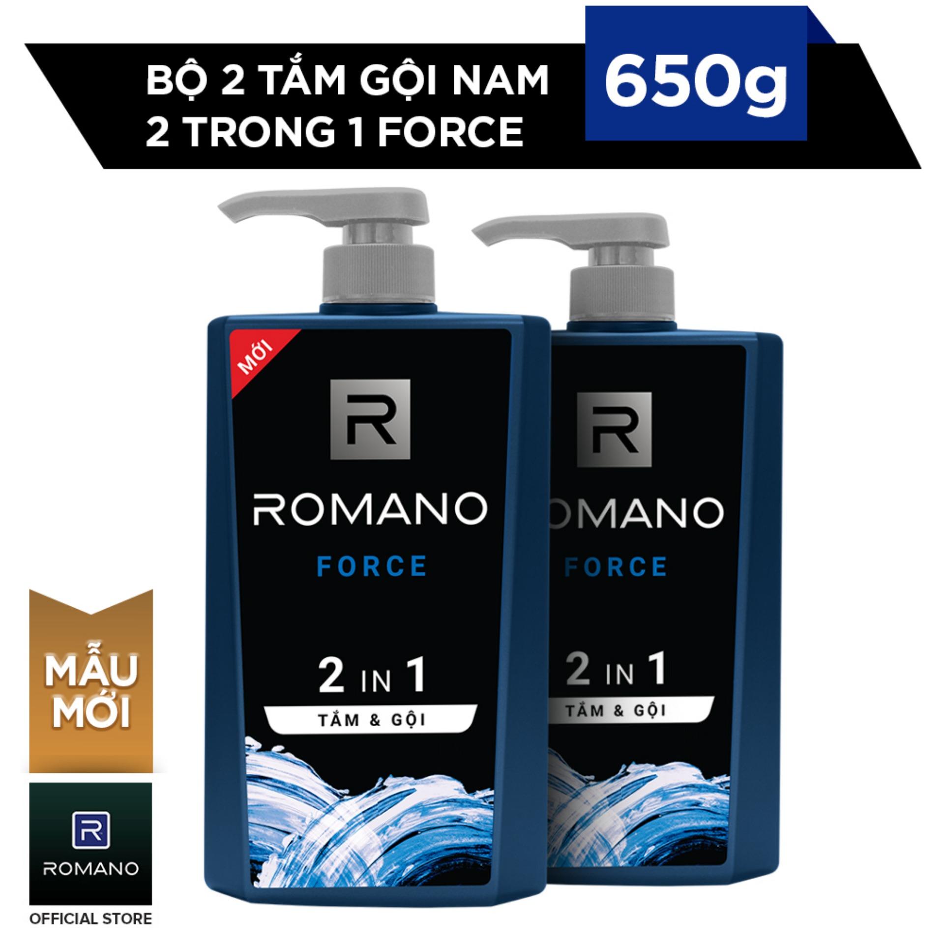 Bộ 2 sản phẩm Tắm gội 2 trong 1 dành cho nam Romano Force 650 g
