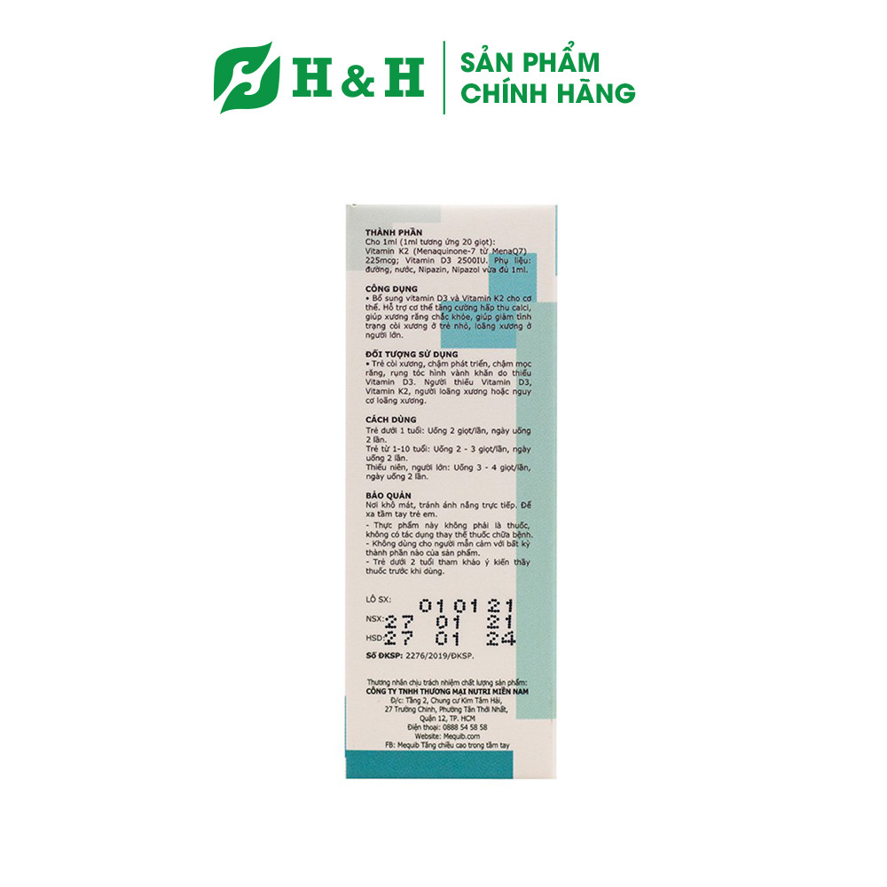 [HCM] MeQuib 1 - Bổ sung vitamin D3, K2 cho trẻ tăng cường hấp thu Calci (10ml)