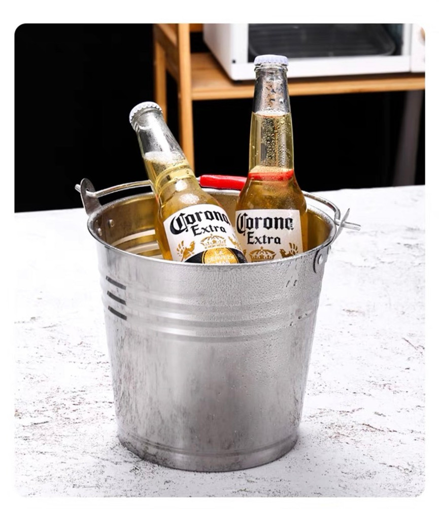 Xô đá, xô inox đựng đá, xô inox giữ nhiệt có quai cầm bọc nhựa, xô đá tròn gia đình 7L tiện lợi