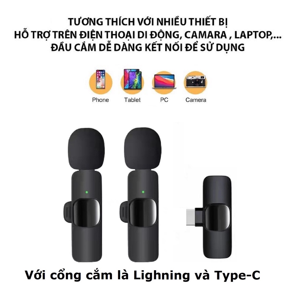 Micro thu âm cài áo K9 Pro kết nối điện thoại dùng quay video, livetream, tiktok, youtube