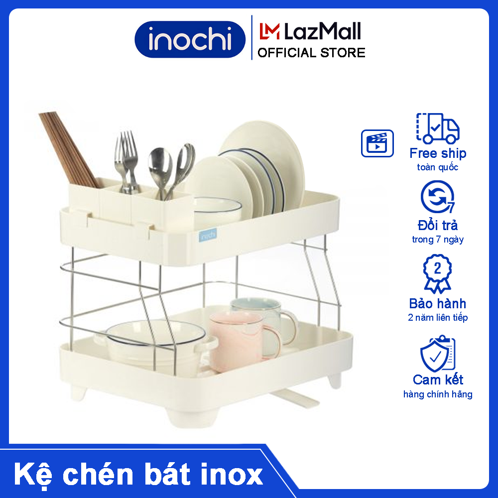 Kệ đựng chén Bát Nhựa Inox 2 Tầng Inochi Có Khay Thoát Nước Thông Minh Tiện dụng hàng chính hãng