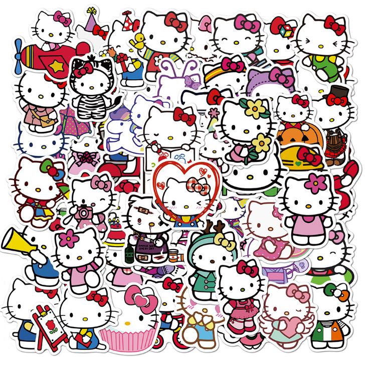 [HCM]Sticker HELLO KITTY nhựa PVC không thấm nước dán nón bảo hiểm laptop điện thoại Vali xe Cực COOL #125