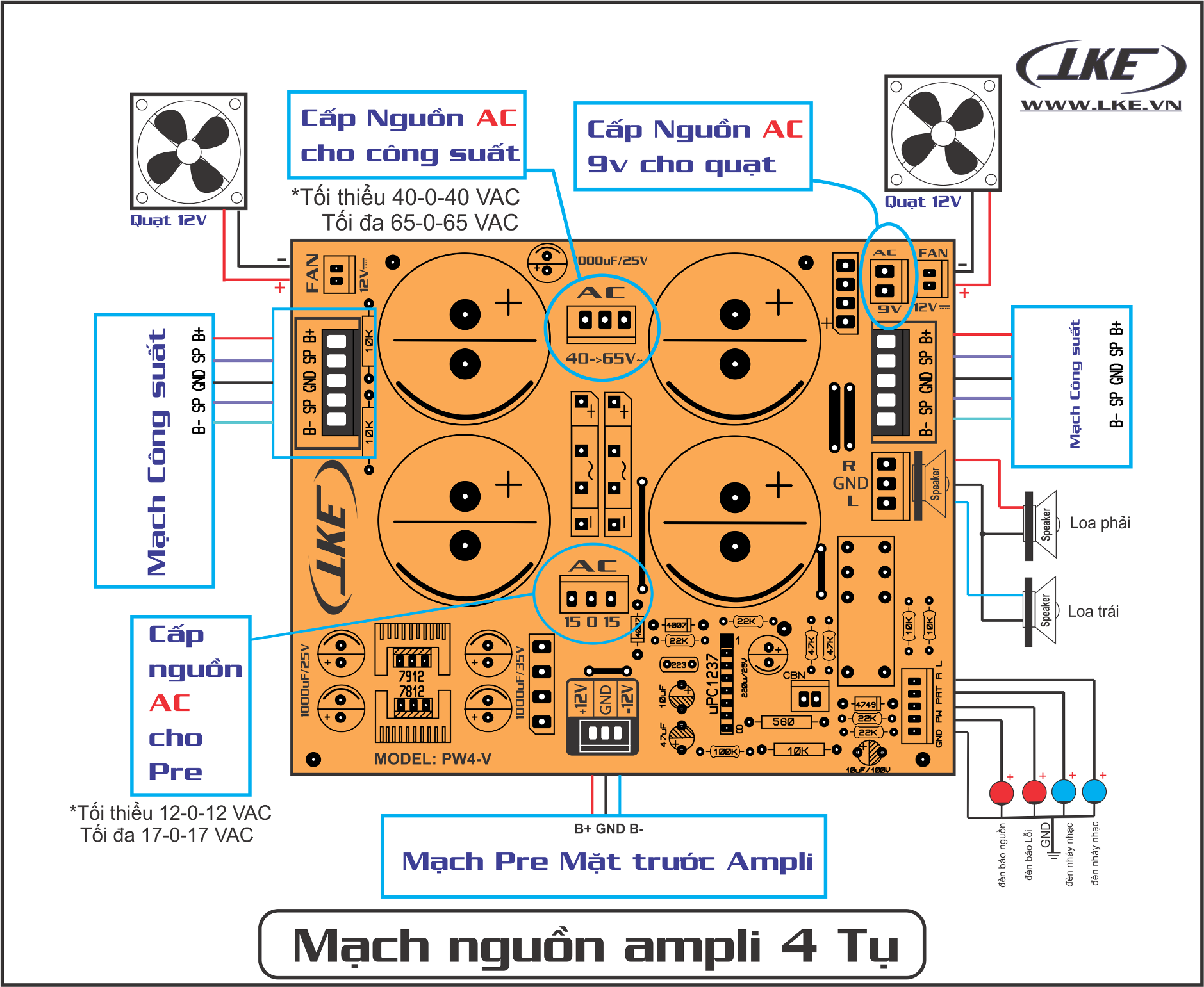Mạch Nguồn Ampli Karaoke 4 tụ LKE