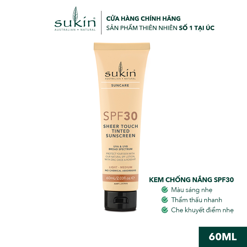 Kem Chống Nắng Spf30 Sukin Suncare Spf 30 Sheer Touch Tinted Sunscreen Light - Medium 60Ml