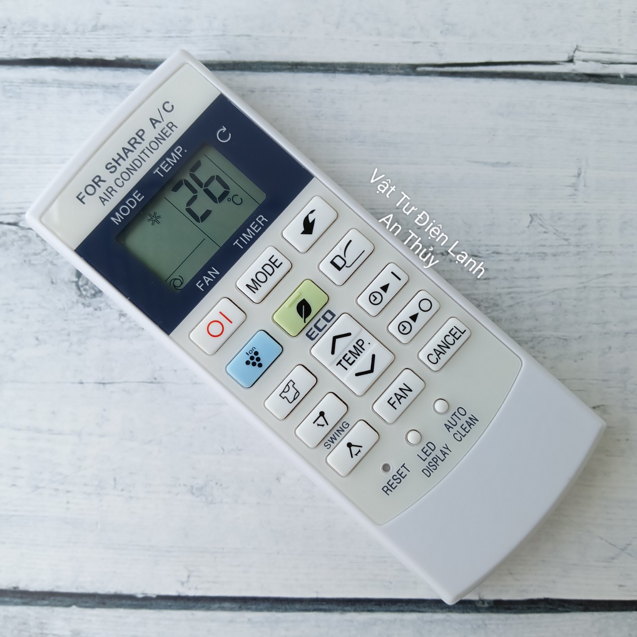 Remote máy lạnh SHARP CLEAN nút nguồn đỏ ION xanh nhạt ECO xanh đọt chuối