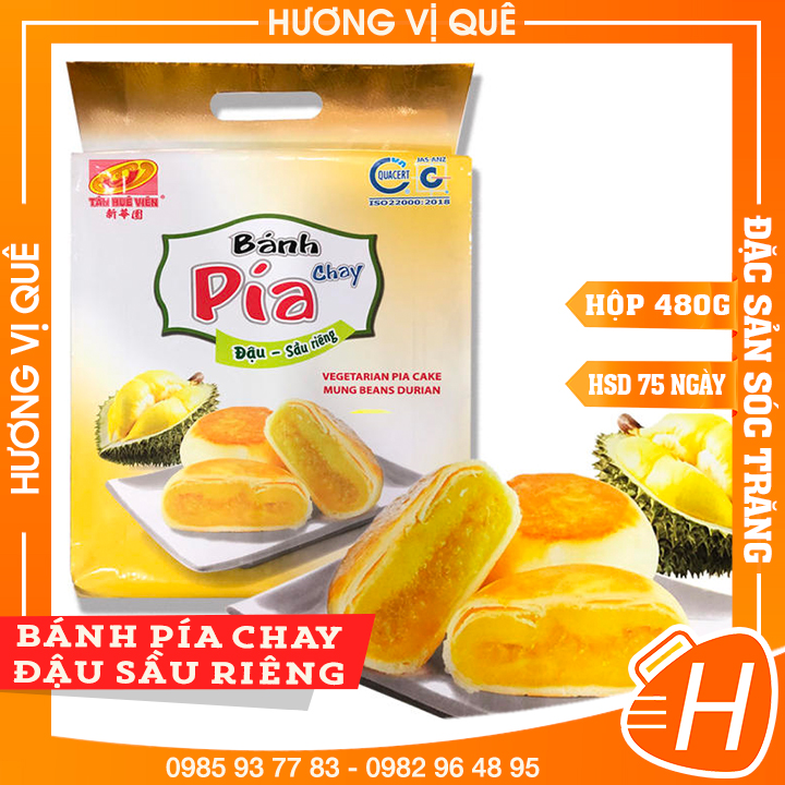 Bánh pía kim sa chay đậu sầu riêng tân huê viên - hộp 480g - đặc sản sóc trăng