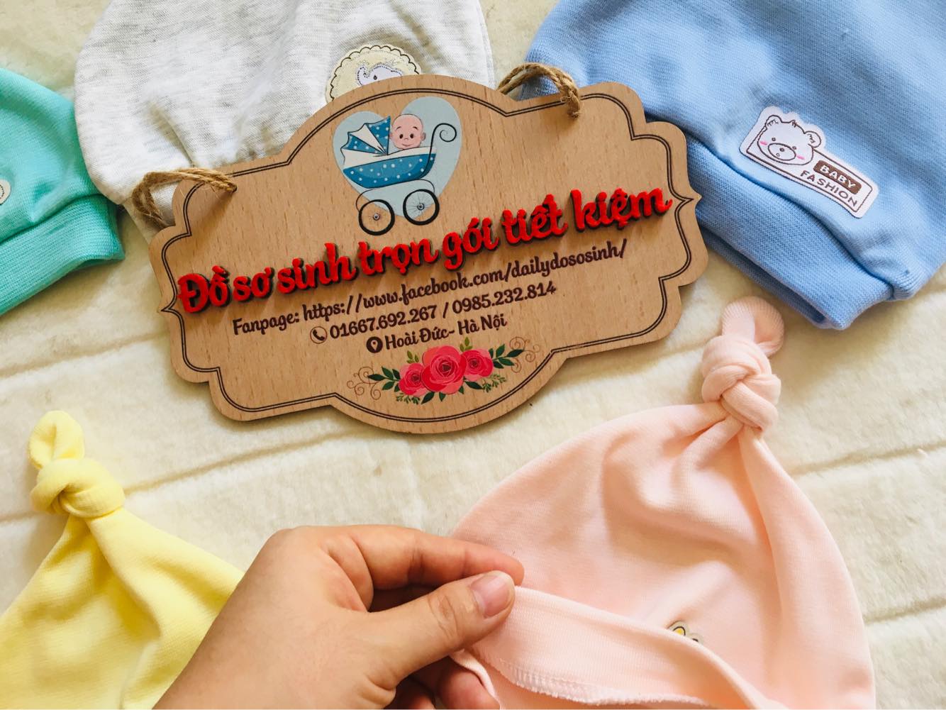 Set 2 mũ thắt nút cho trẻ sơ sinh-Mũ sơ sinh