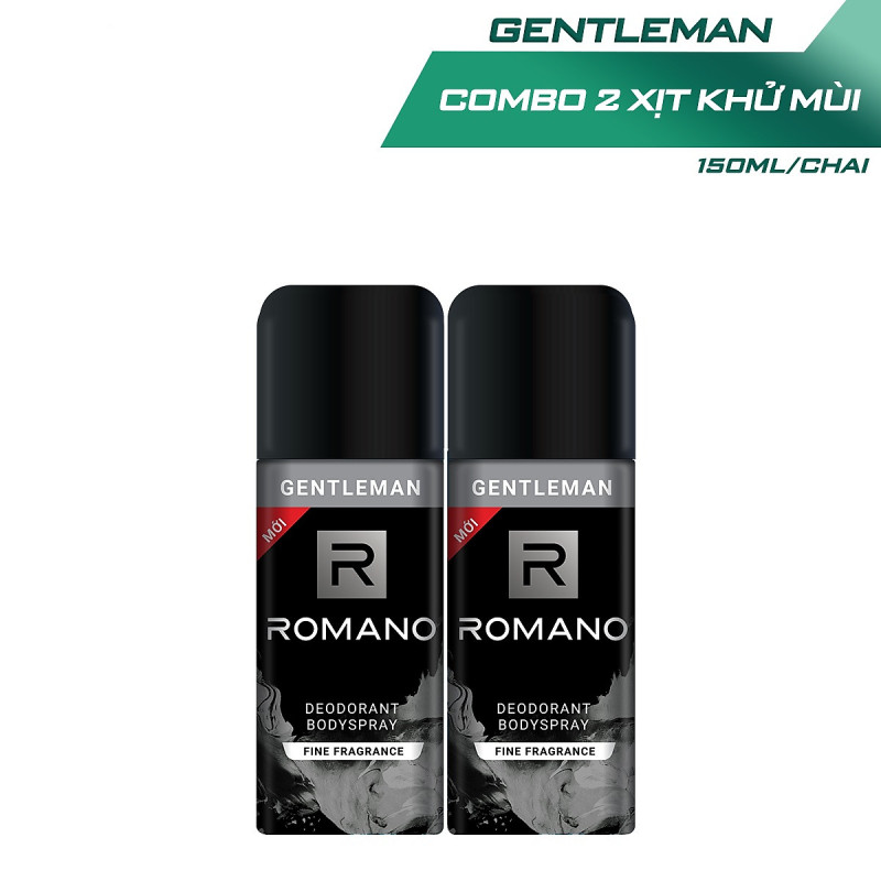 Combo 2 Xịt toàn thân Romano ngăn mồ hôi và mùi cơ thể 150ml x 2 Gentleman cao cấp