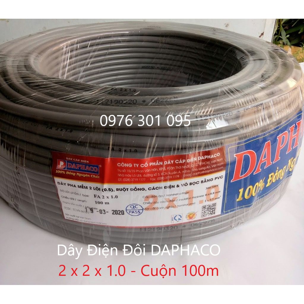 [Daphaco] Dây Điện Đôi Xám Tròn Fa 2X2X1.0 / 2X2X1.5 / 2X2X2.5 [Cuộn 100M] - Đèn Led Thiên Vân