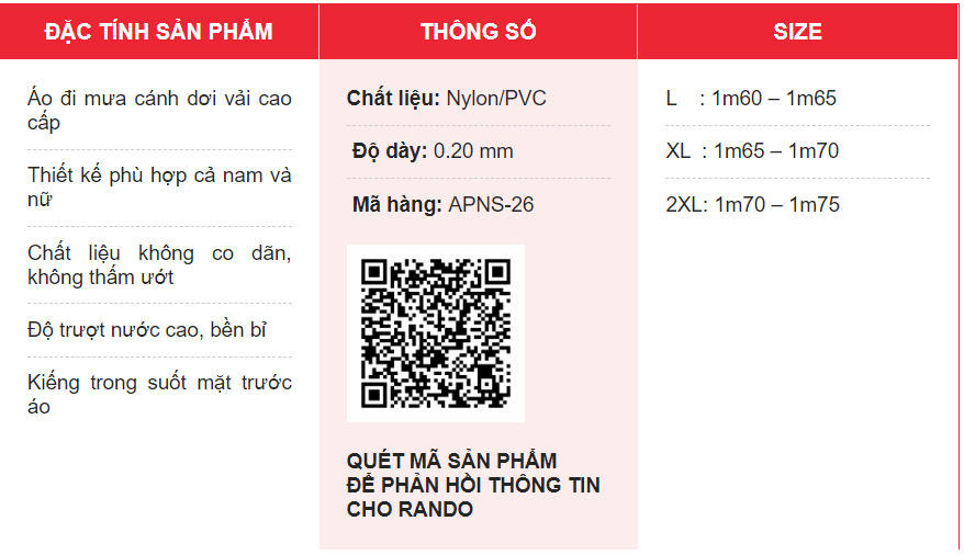 Áo Mưa Rando Poncho Vải Best Kiếng