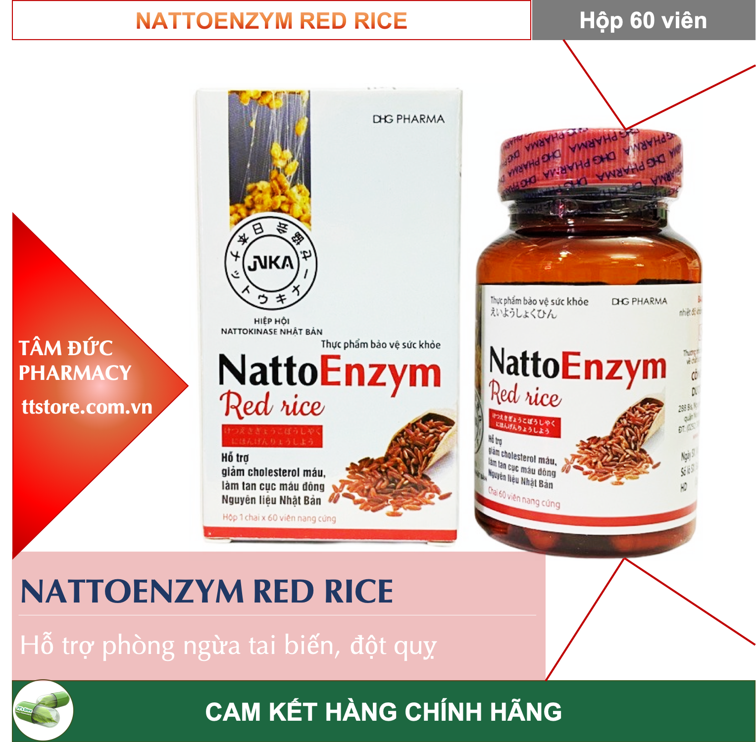 HCMNattoEnzym Red rice gạo đỏ Hộp 60 viên - Nattokinase - Natto enzym