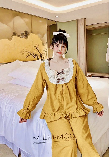 [HCM]Sét Đồ Bộ Bánh Bèo Babydoll Tay Dài ống Bo