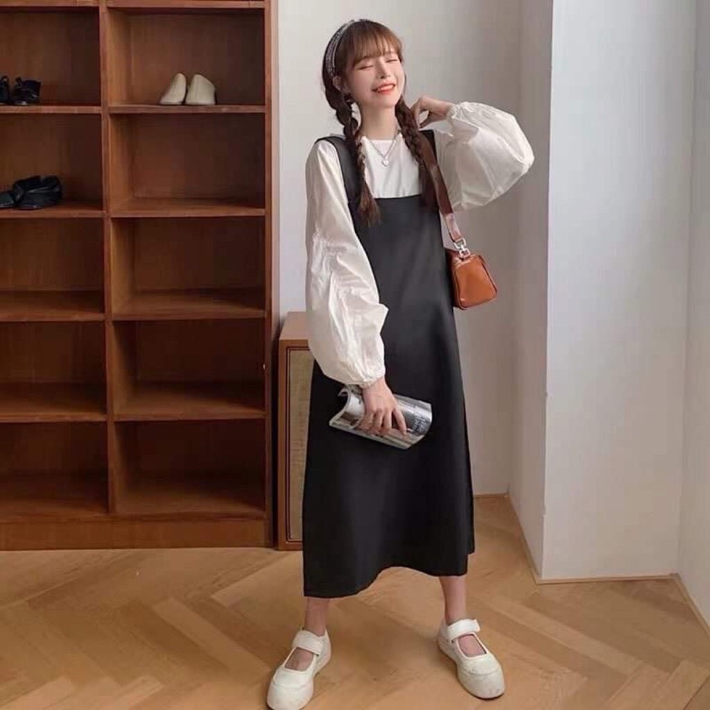 Set yếm kaki kèm áo tay phồng siêu xinh