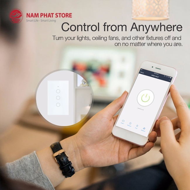 Công tắc 2 nút thông minh Wifi chữ nhật TUYA SMART