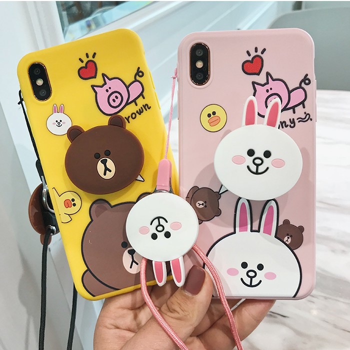 Ốp lưng dành cho Iphone 12 Mini,12,12 Pro,12 Pro Max,11,11 pro,11 pro max,5,5s,6,6s,6 plus,6s plus,7,8,7plus,8 plus,X,XS,XS Max,Ốp lưng dành cho Iphone silicon Gấu Browny Thỏ Cony tặng dây đeo và giá đỡ-I01