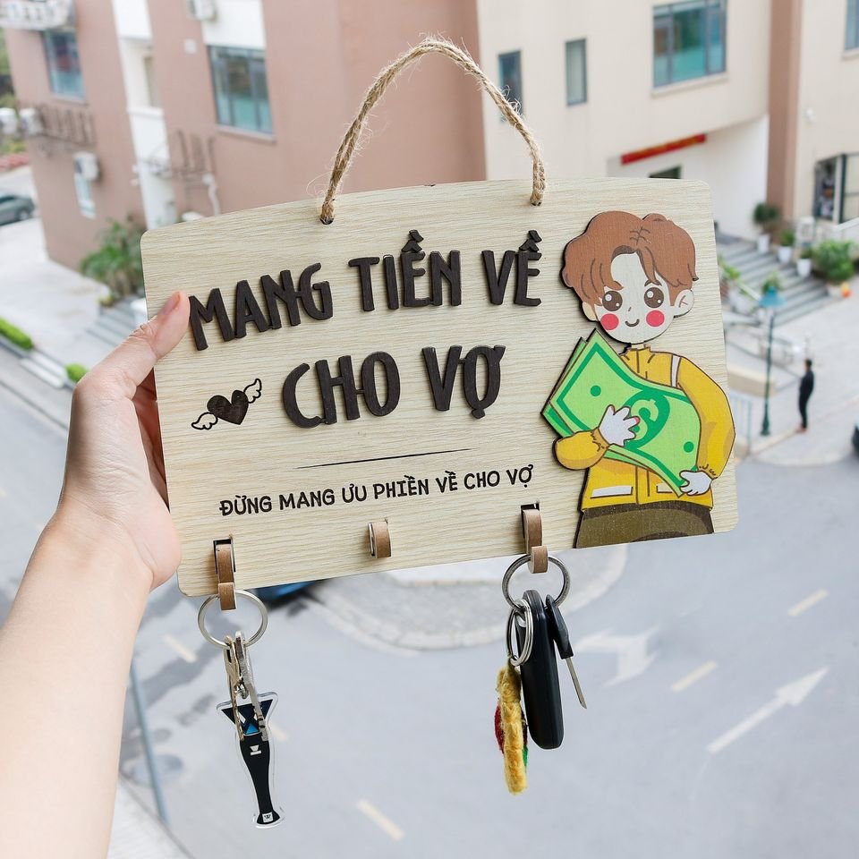 Bảng gỗ decor trang trí có móc treo chìa khoá