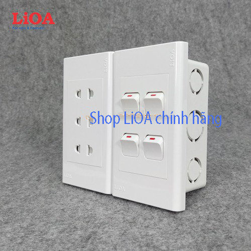 [Lắp âm tường] Combo ổ cắm điện ba 2 chấu 16A (3520W) + 4 công tắc điện LiOA - Lắp âm tường