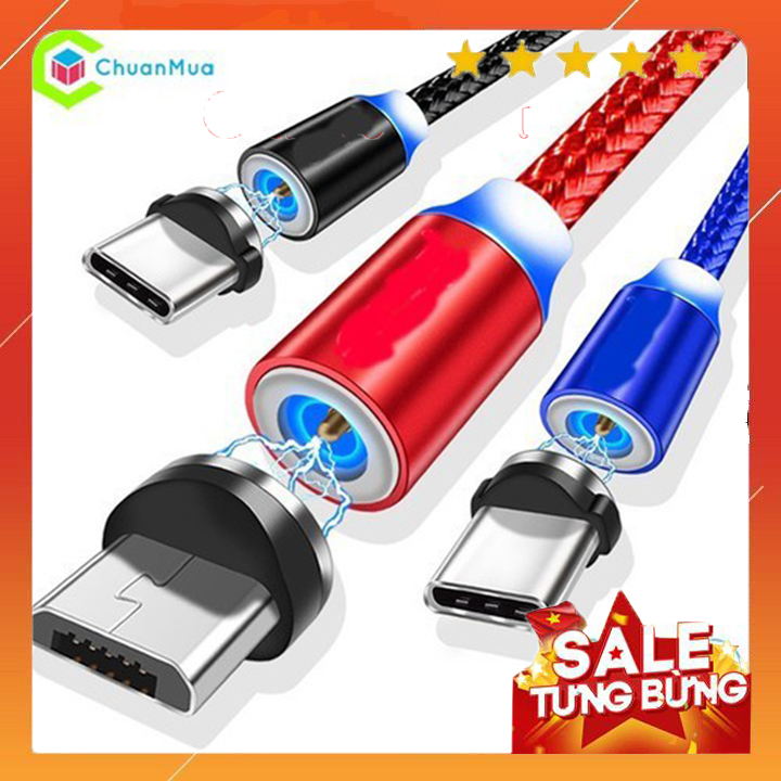 Cáp Sạc Đa Năng 3 Đầu Hit Nam Châm. Lightning, Micro USB Và Type C
