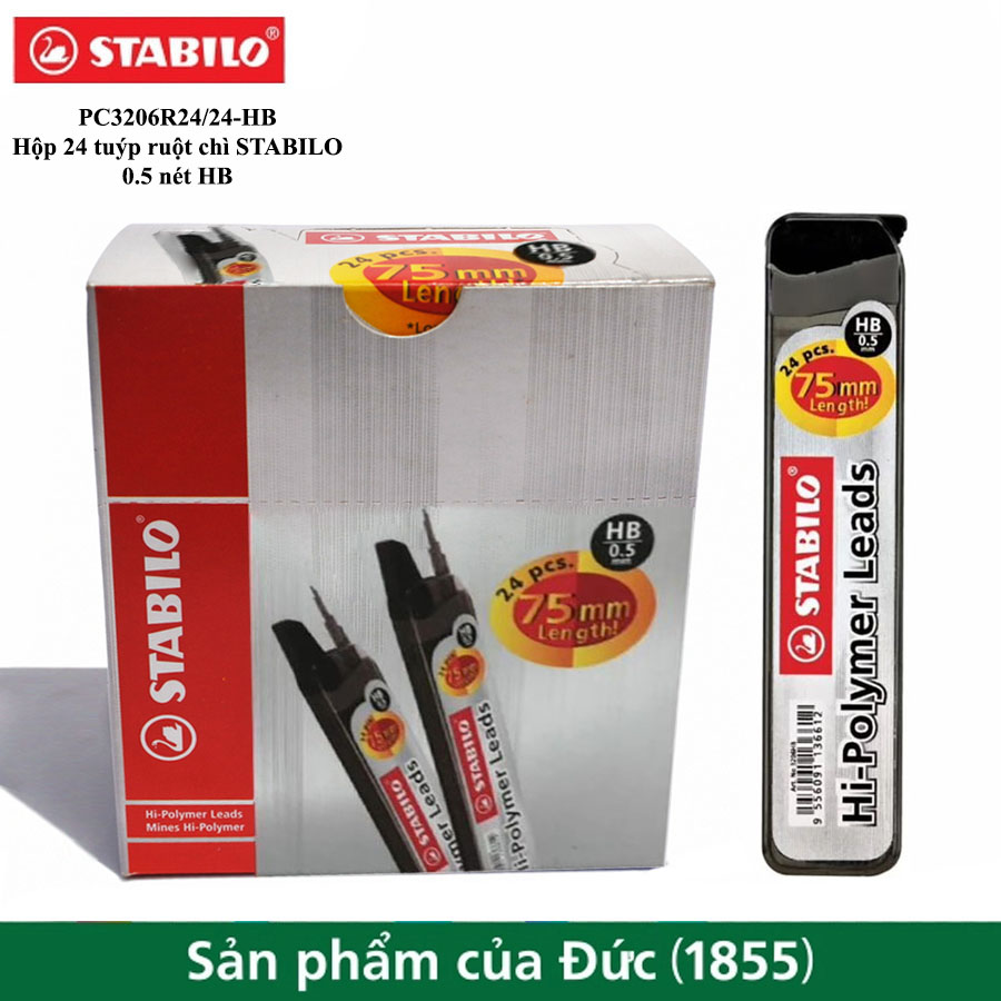 Hộp 12 tuýp ruột chì stabilo nét 0.5mm pc3205r12-2b